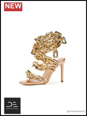Luxury Lace Up Gold Chain Clear PVC Stiletto Heeled Sandals
